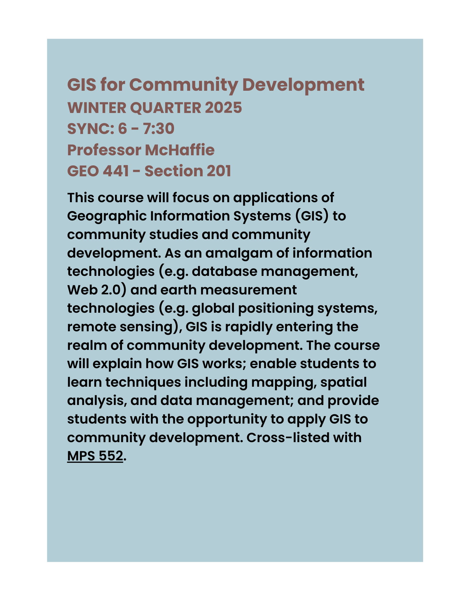 GEO 441-201 GIS for Community Development